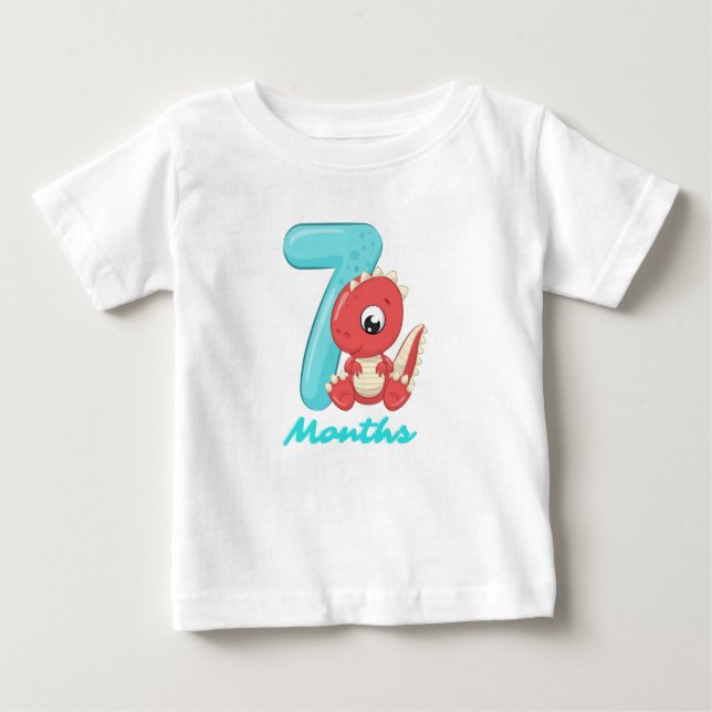 Camiseta de bebé de dinosaurio lindo de siete mese (Anverso)