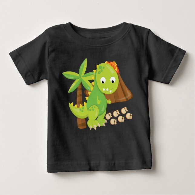 Camiseta de bebé de Dinosaurio y Volcán (Anverso)