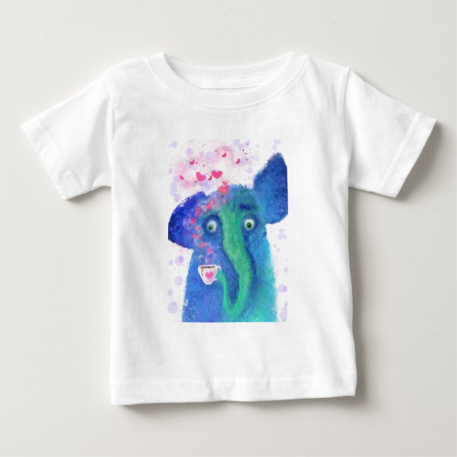 Camiseta de bebé de elefante con café (Anverso)
