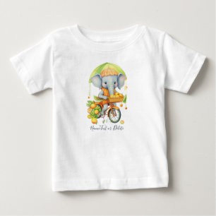 Camiseta de bebé de elefante en bicicleta acuarela