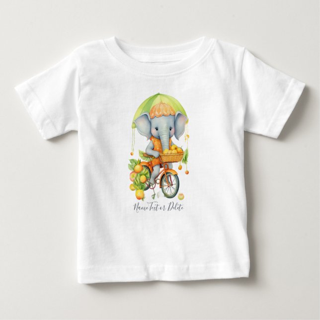 Camiseta de bebé de elefante en bicicleta acuarela (Anverso)