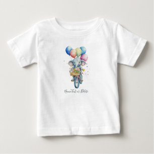 Camiseta de bebé de elefante en bicicleta acuarela