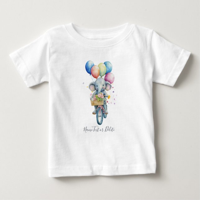 Camiseta de bebé de elefante en bicicleta acuarela (Anverso)