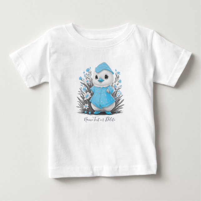 Camiseta de bebé de flores azules de pato acuarela (Anverso)