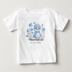 Camiseta de bebé de flores azules de pato de acuar