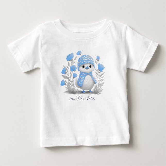 Camiseta de bebé de flores azules de pato de acuar (Anverso)