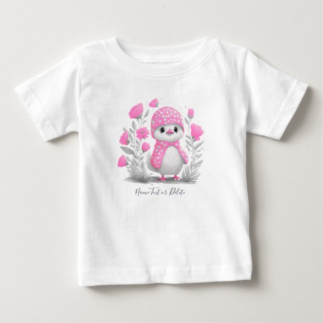 Camiseta de bebé de flores rosadas de pato acuarel (Anverso)