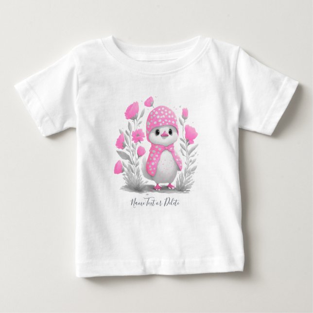 Camiseta de bebé de flores rosadas de pato en acua (Anverso)
