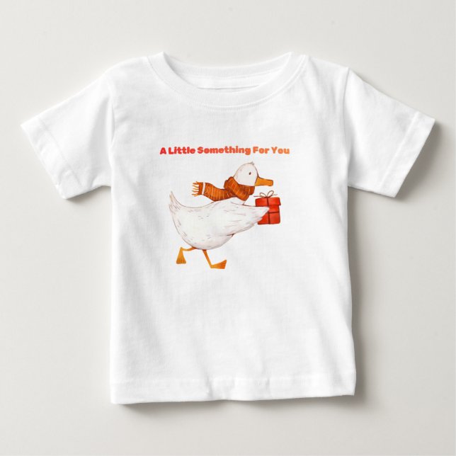 Camiseta de bebé de ganso lindo sosteniendo regalo (Anverso)
