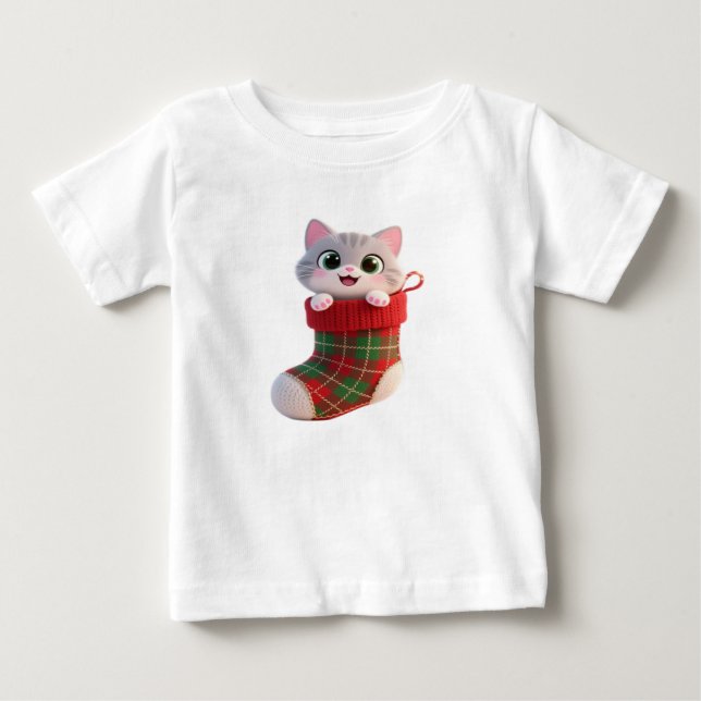 Camiseta de bebé de gatito de Navidad lindo en cal (Anverso)