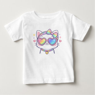 Camiseta de bebé de gato arcoíris lindo con gafas