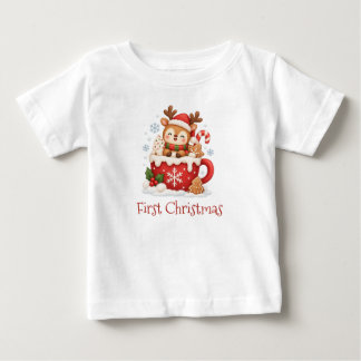 Camiseta de bebé de Navidad con Reno en Taza
