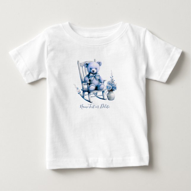 Camiseta de bebé de osito bebé azul acuarela (Anverso)
