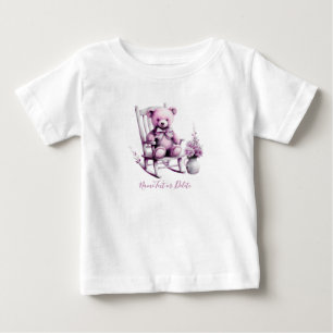 Camiseta de bebé de osito bebé rosa acuarela