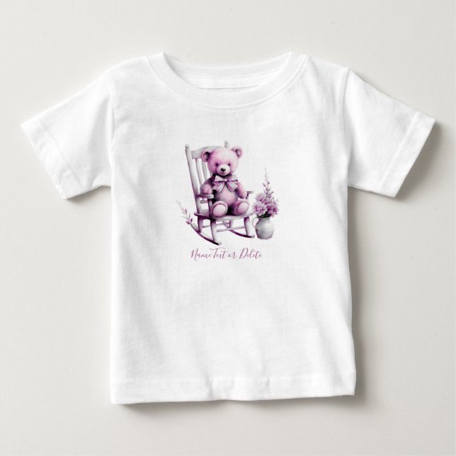 Camiseta de bebé de osito bebé rosa acuarela (Anverso)