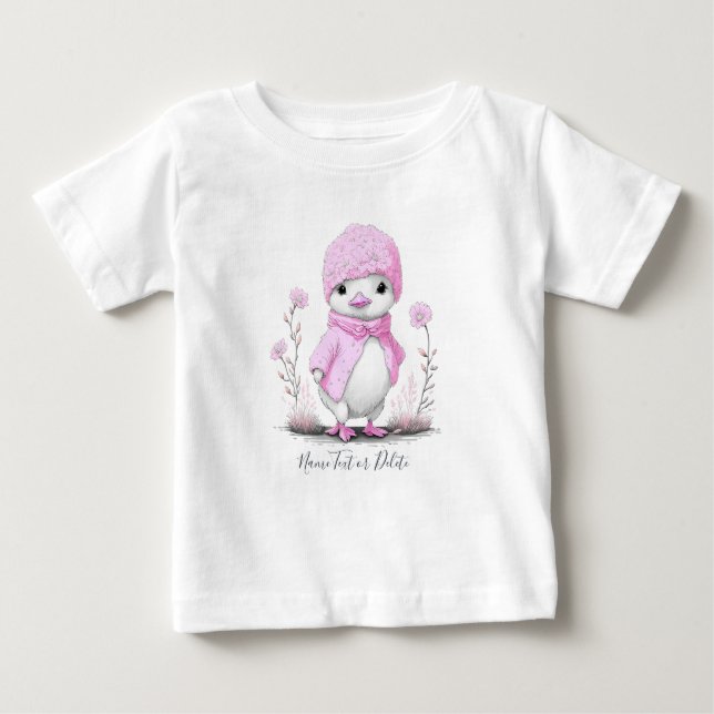 Camiseta de bebé de pato acuarela rosa (Anverso)