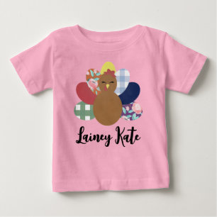 Camiseta de bebé de pavo floral de cuadros de acua