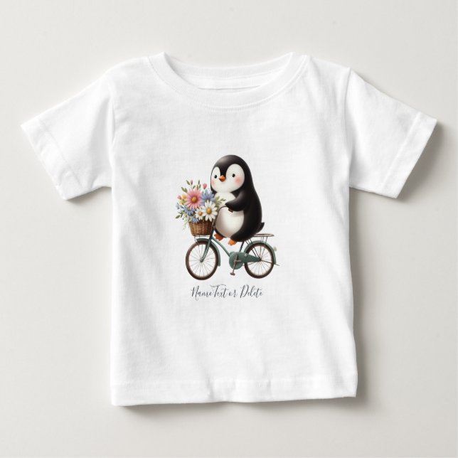 Camiseta de bebé de pingüino de bicicleta floral (Anverso)