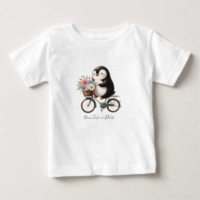 Camiseta de bebé de pingüino en bicicleta floral (Anverso)