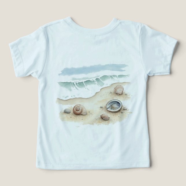 Camiseta de bebé de playa con acuarela de conchas  (Diseño Reverso )