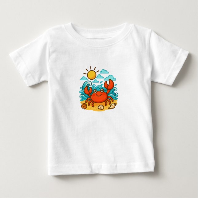 Camiseta de bebé de verano de playa cangrejo rojo  (Anverso)