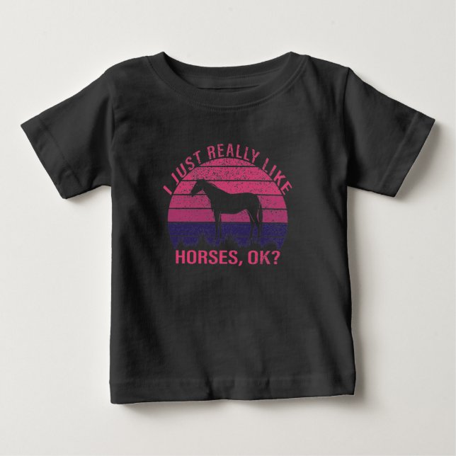Camiseta De Bebé De verdad me gustan los caballos en rosa y púrpura (Anverso)