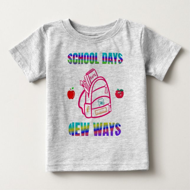 Camiseta De Bebé De vuelta a la escuela, los días escolares nuevas  (Anverso)