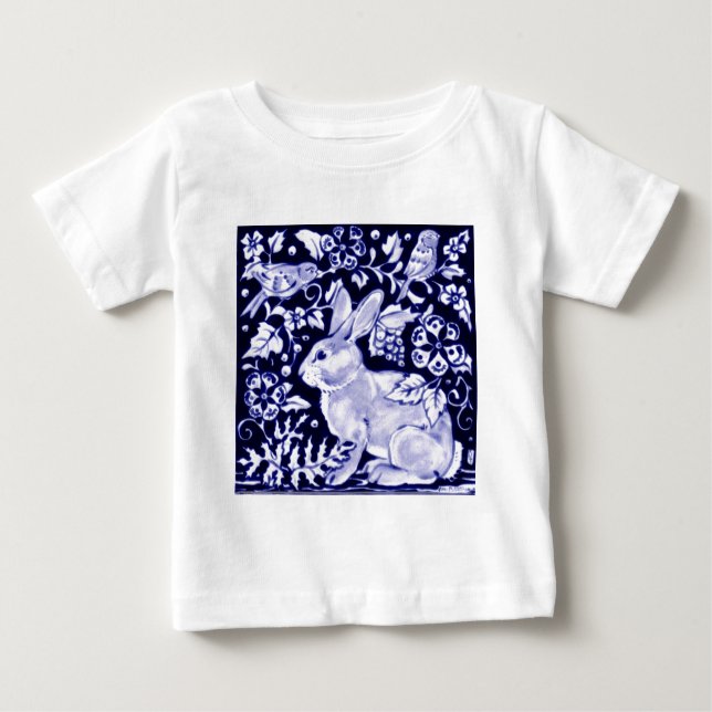 Camiseta De Bebé Dedham Blue Rabbit, diseño clásico azul y blanco (Anverso)