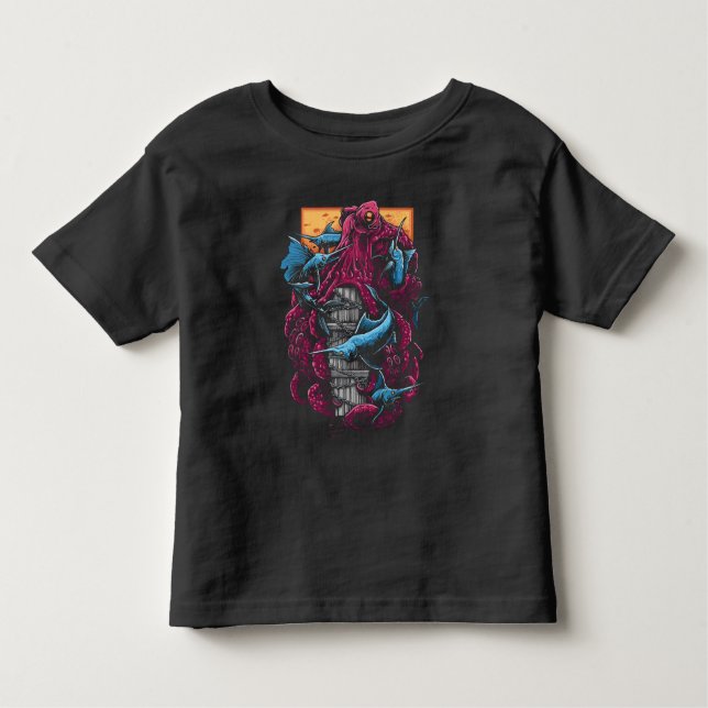 Camiseta De Bebé Deep Sea Battle: The Crimson Kraken vs. Blue Marli (Anverso)