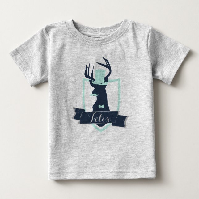 Camiseta De Bebé Deer Little Man, Custom, Baby Football Bodysuit (Anverso)