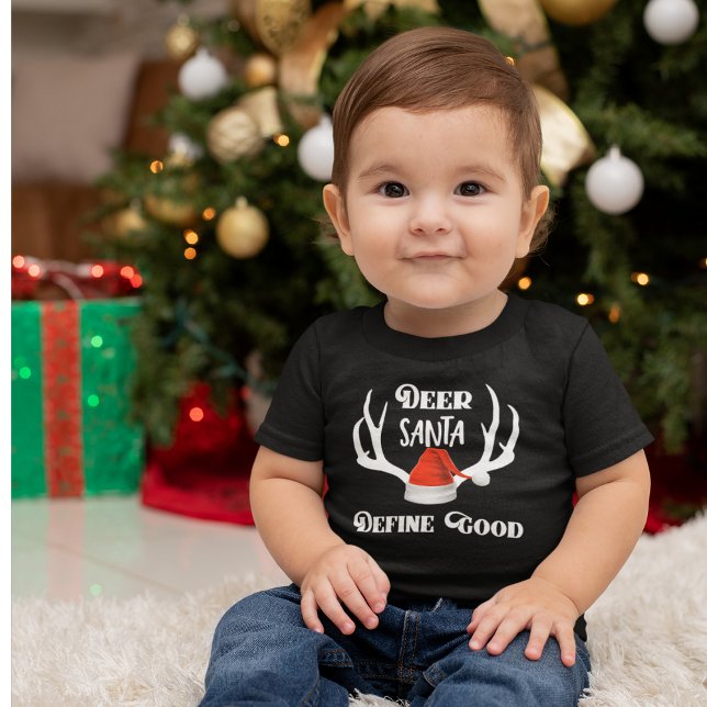 Camiseta De Bebé Deer Santa Define Buenos Navidades Cazando Antlers (Adorable Pun Christmas shirt with antlers DEER SANTA, DEFINE GOOD)