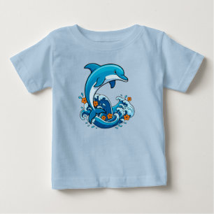 Camiseta De Bebé Delfín Azul Saltando Sobre Olas del Océano