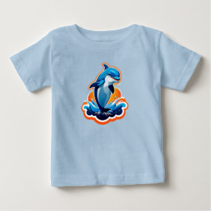 Camiseta De Bebé Delfín Azul Saltando Sobre Olas del Océano