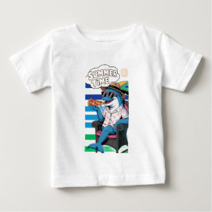 Camiseta De Bebé Delfín come pizza en verano T-Shirt Baby Bodysuit