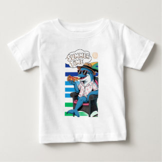 Camiseta De Bebé Delfín come pizza en verano T-Shirt Baby Bodysuit
