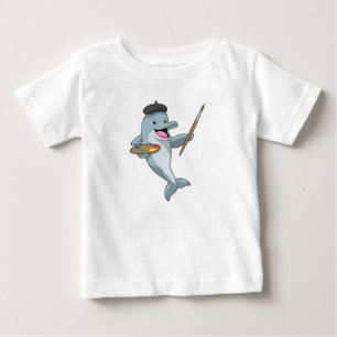 Camiseta De Bebé Delfín como pintador con pincel de pintura y color