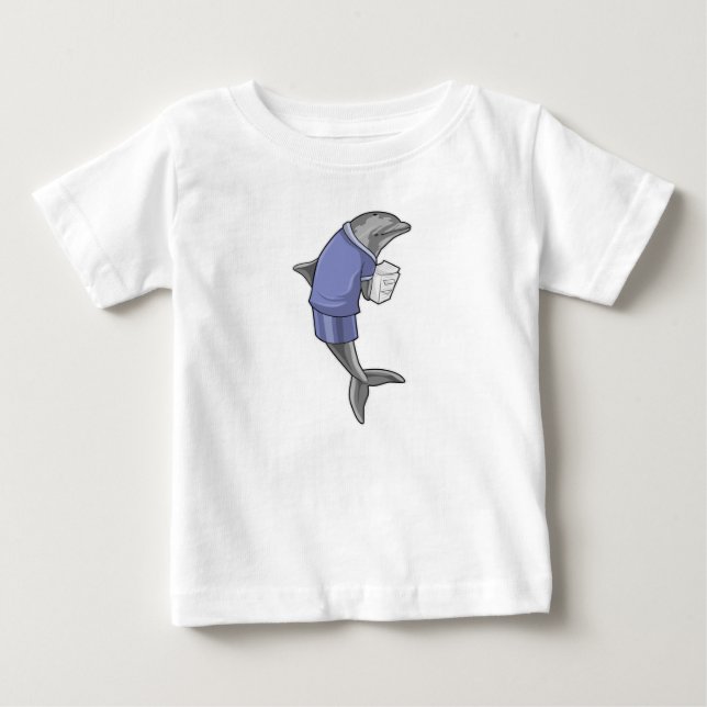 Camiseta De Bebé Delfín como secretario con pila de papel (Anverso)