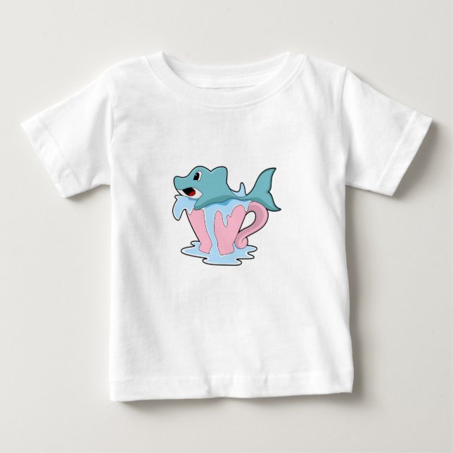 Camiseta De Bebé Delfín con una copa de agua. PNG (Anverso)