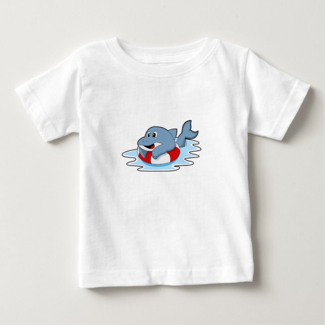 Camiseta De Bebé Delfín en el baño con anillo de natación.PNG (Anverso)