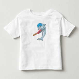 Camiseta De Bebé Delfín en el críquet con bate de críquet