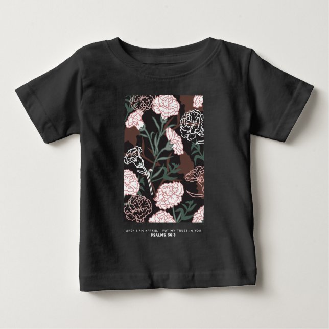 Camiseta De Bebé Delicados claveles rosados con flores de hojas ver (Anverso)
