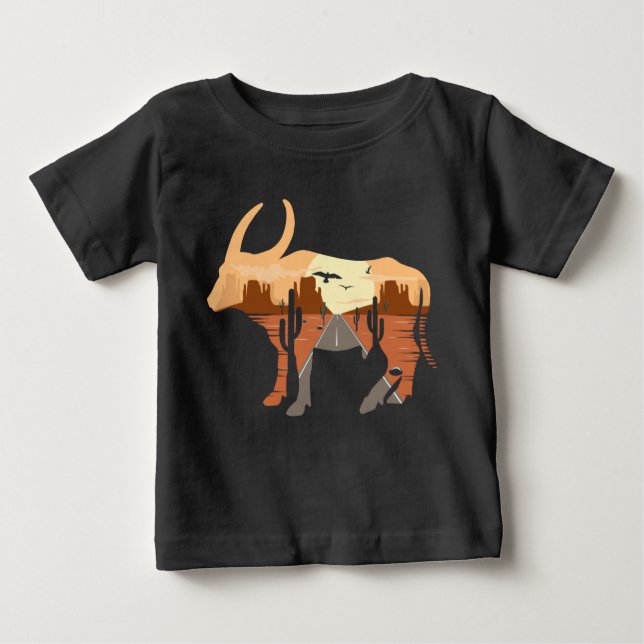 Camiseta De Bebé Desierto de Cowboy Sunrise Cactus Bull (Anverso)