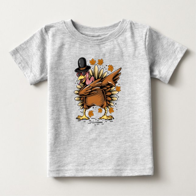 Camiseta De Bebé Día de Acción de Gracias Turquía bailando estilo d (Anverso)