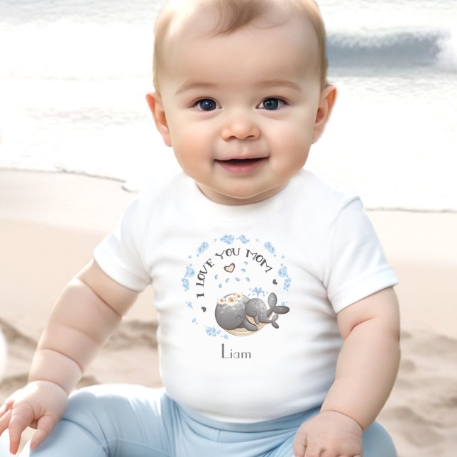Camiseta De Bebé Día de la Madre te amo, mamá Nombre personalizado (Mother's Day I love you mom Personalized Name Baby T-Shirt)