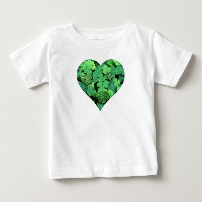 Camiseta De Bebé Día de San Patentes, shamrock verde, corazones irl (Anverso)