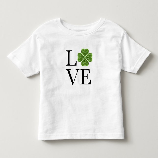 Camiseta De Bebé Día de San Patricio | Amor | purpurina verde shamr (Anverso)