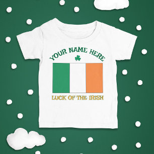Camiseta De Bebé Día de San Patricio Bandera de Irlanda Nombre Pers