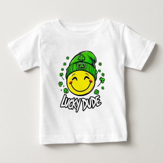 Camiseta De Bebé Día de San Patricio Cara Sonriente Chico Afortunad (Anverso)