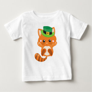 Camiseta De Bebé Día de San Patricio, gato Naranja, Gorra Leprechau