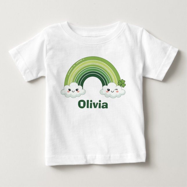 Camiseta De Bebé Día de San Patricio Kawaii Verde Arcoíris (Anverso)
